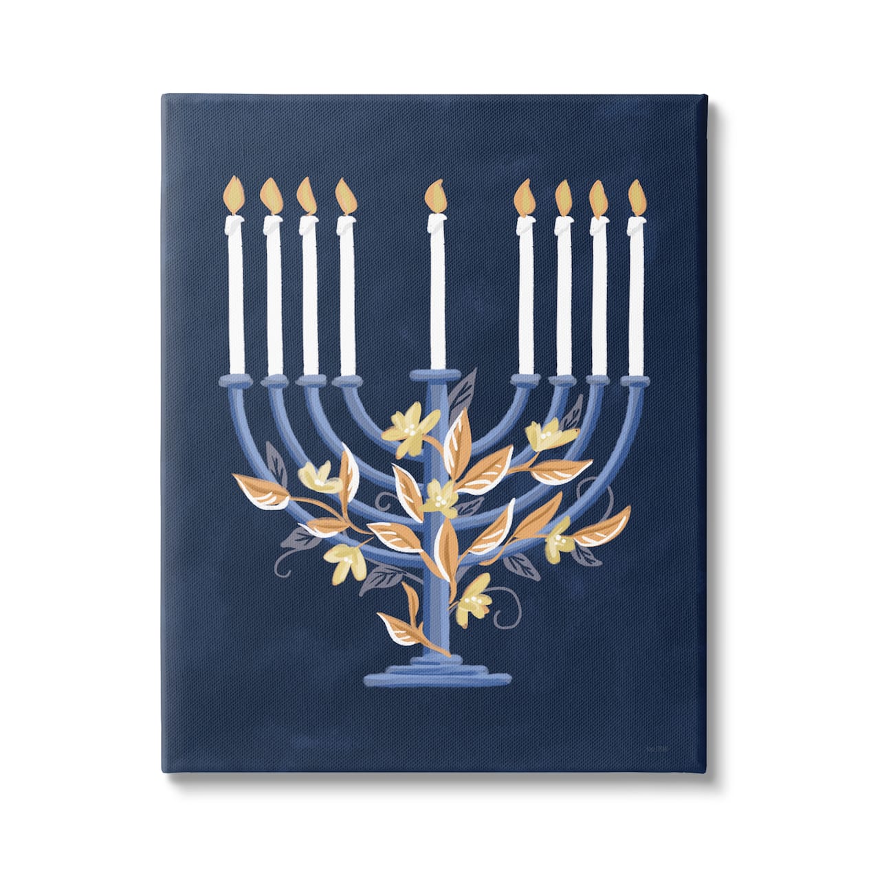 Stupell Industries Traditional Floral Hanukkah Menorah Canvas Wall Art